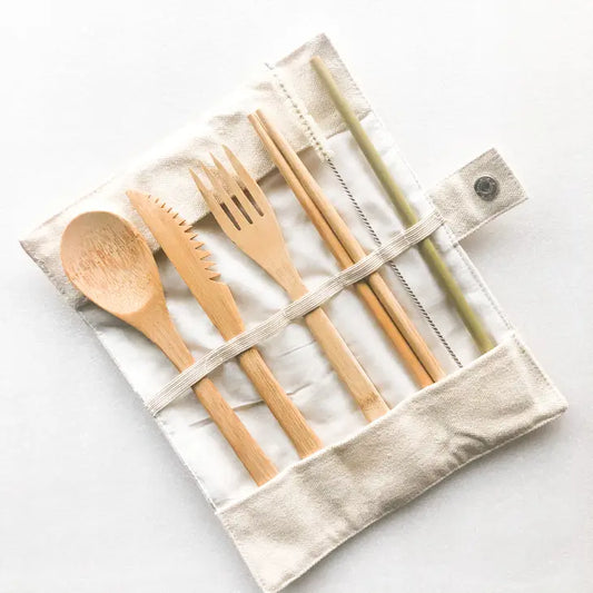 Bamboo Cutlery Set with Organic Cotton Travel Case