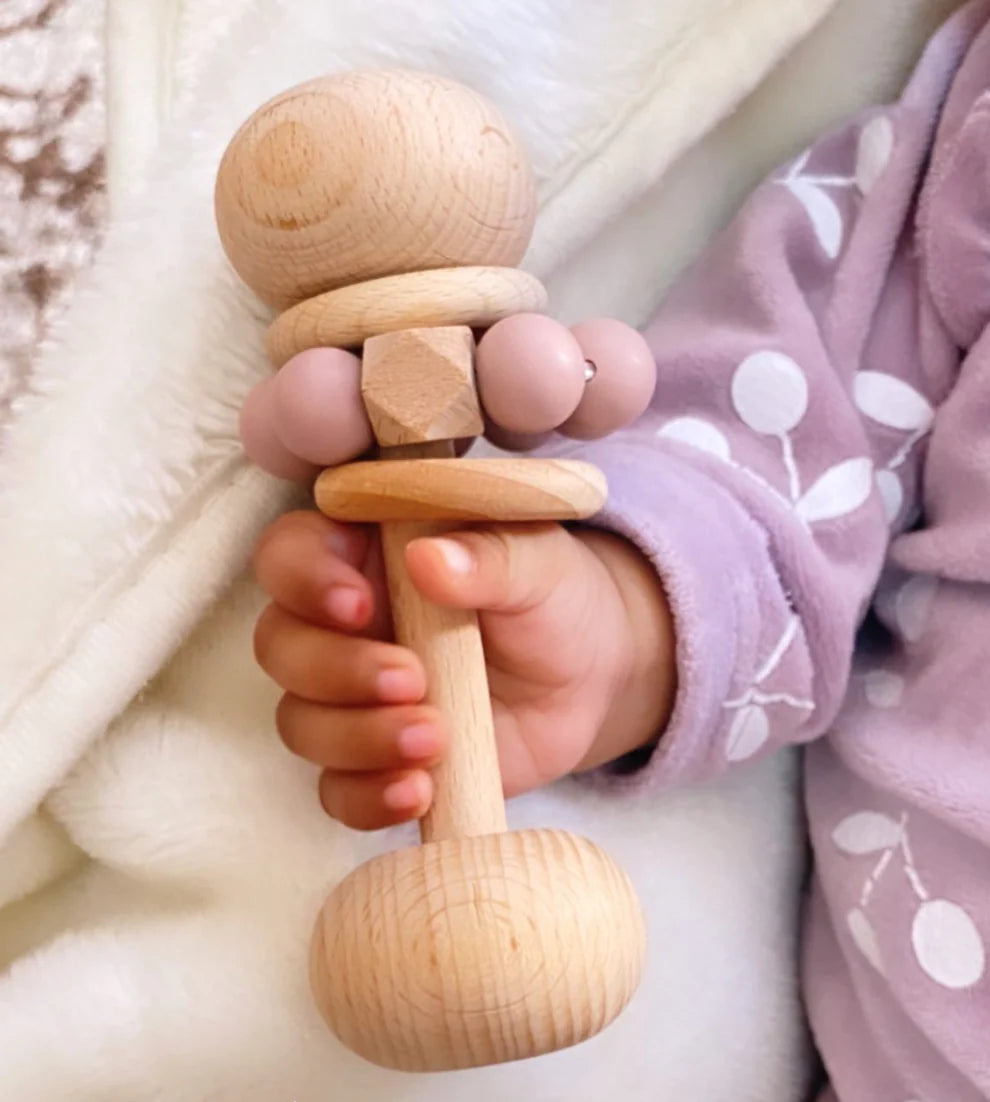 Natural, Non-Toxic Wooden Rattle Toy & Teether - Blush