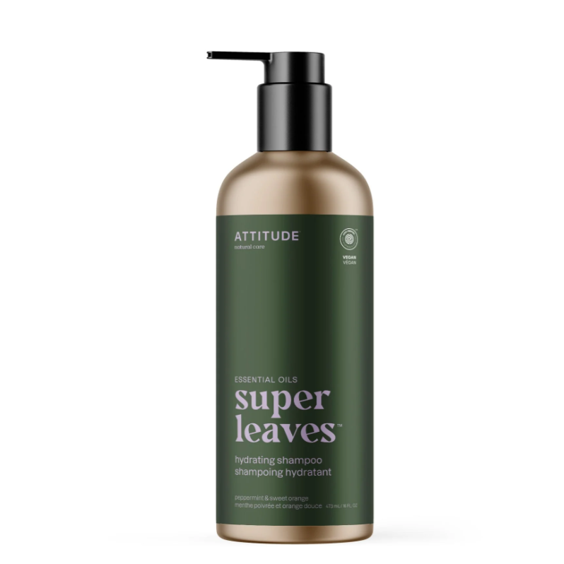 All Natural Hydrating Shampoo SUPER LEAVES™ - Peppermint & Sweet Orange - Attitude