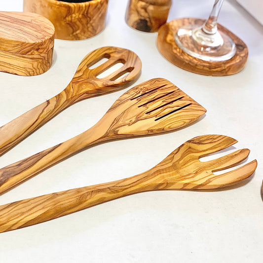 Olive Wood Cooking Tools - Slotted Spoon