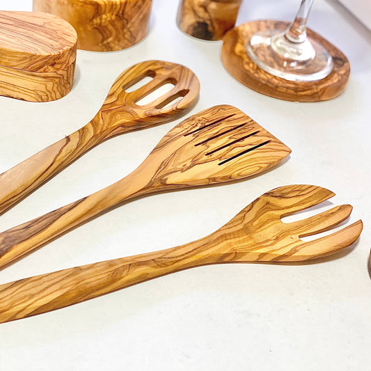 Olive Wood Cooking Tool - Slotted Spatula