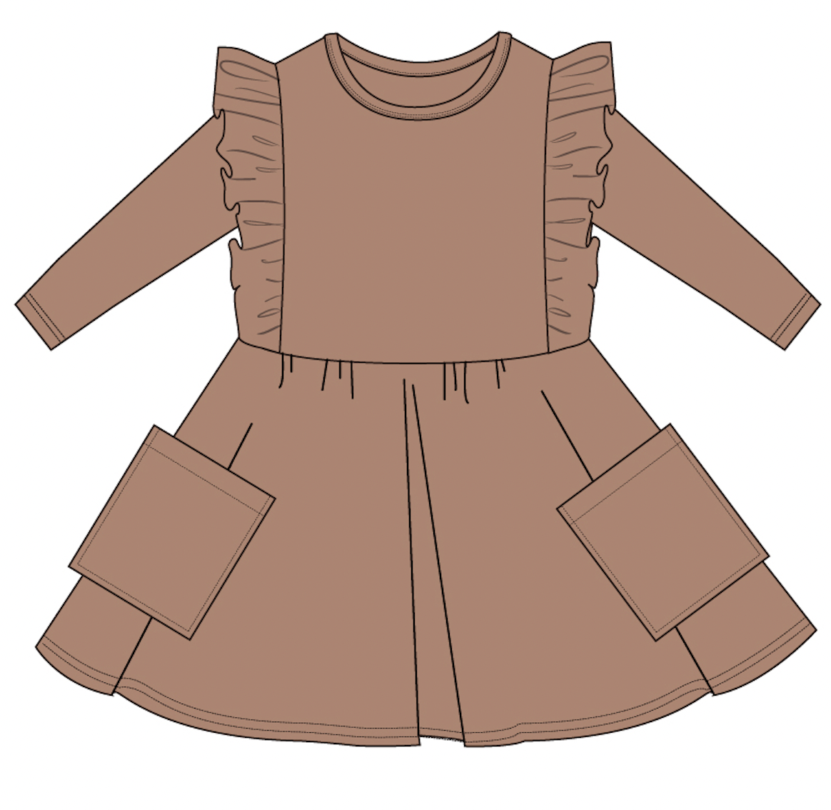 toffee brown bamboo ruffle pocket dress