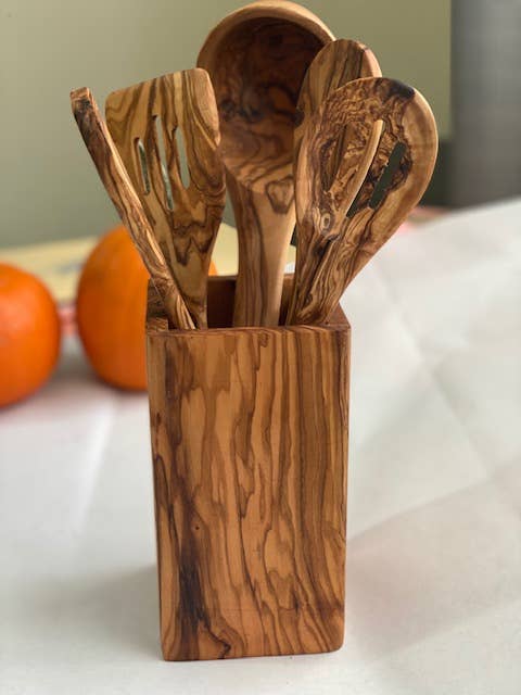 100% Natural Olive Wood Utensil Holder